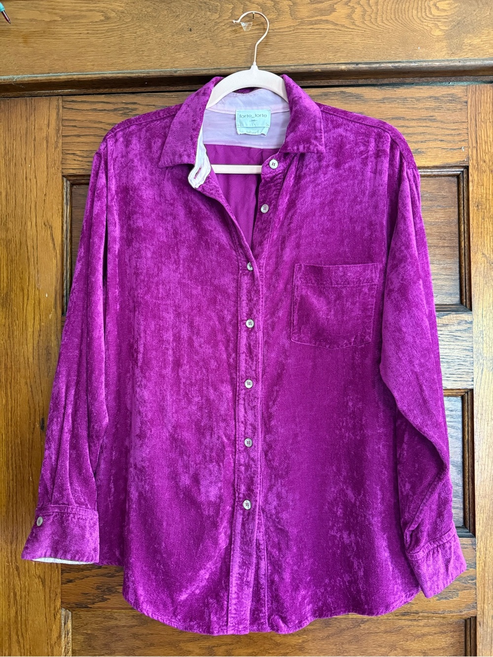 FORTE FORTE Italian Luxury Viscose Button Down Flowy Shirt Chenille Velvet